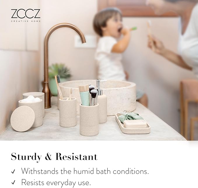 ZCCZ Beige Bathroom Accessories Set 6 Pieces - Image 4