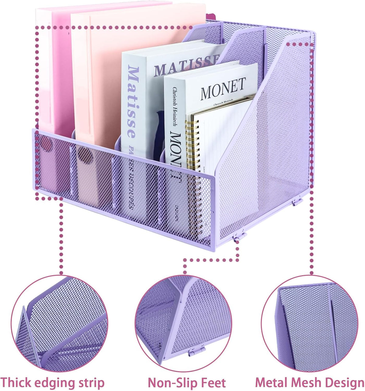 Desk Organizers, Metal Magazine File Holder with 4 Vertical