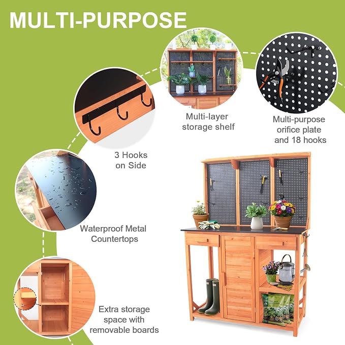 Outdoor Potting Bench, Wooden Potting Table - Image 3
