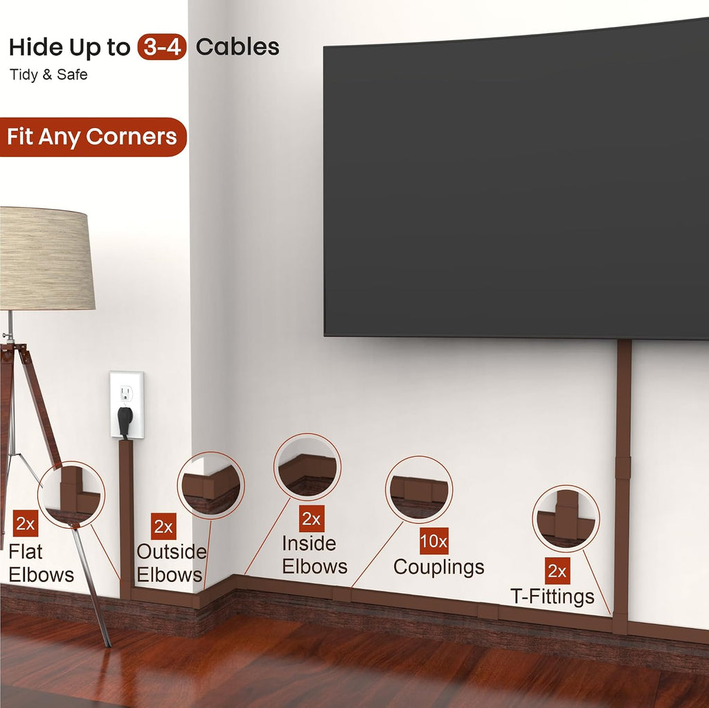 Brown Channel Kit Hide Wires, 157in Cord Concealer for 3-4 Cables