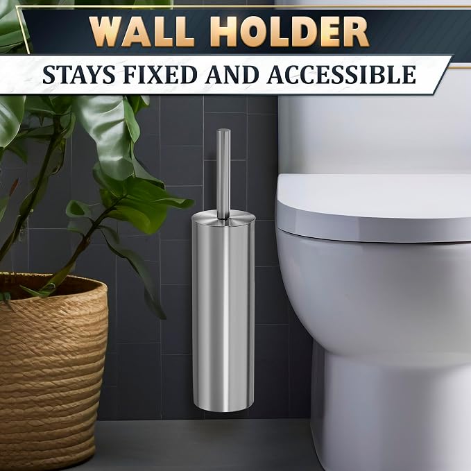 Silver Modern Toilet Brush and Holder Set - Image 9