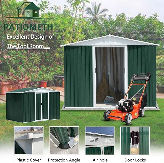 8' x 6' Outdoor Metal Storage Shed Outdoor Shed Galvanized Steel Garden Shed - Image 4