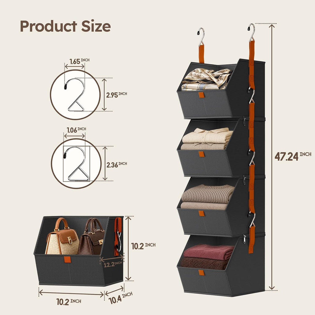 Hanging Closet Organizer, Modular 4-in-1 Hanging Shelves, Black