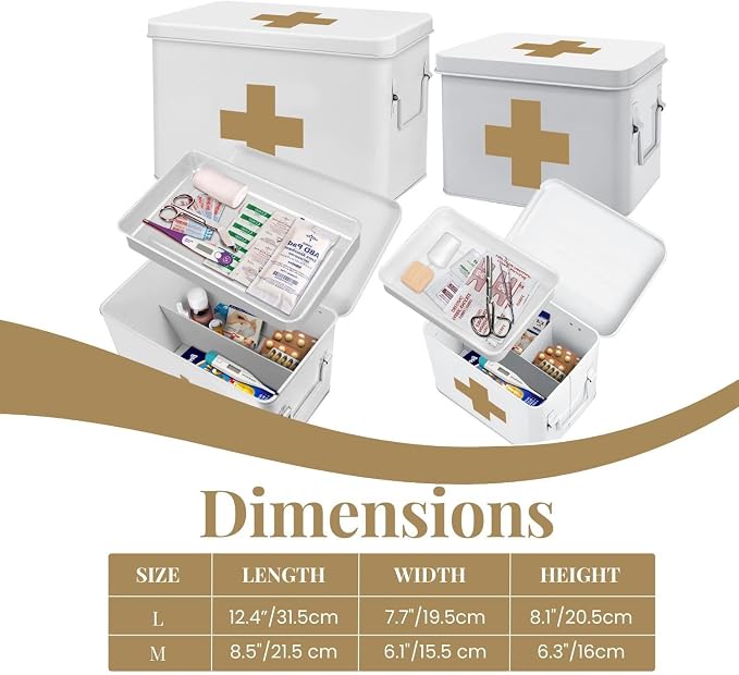 Flexzion First Aid Box Organizer Empty 13" White Vintage First Aid Kit Tin - Image 7