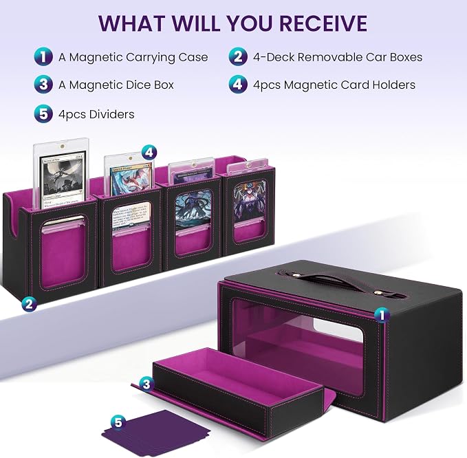 Card Deck Box for MTG with Commander Display, 5 in 1 Card Storage Box Fits 400+ - Image 6