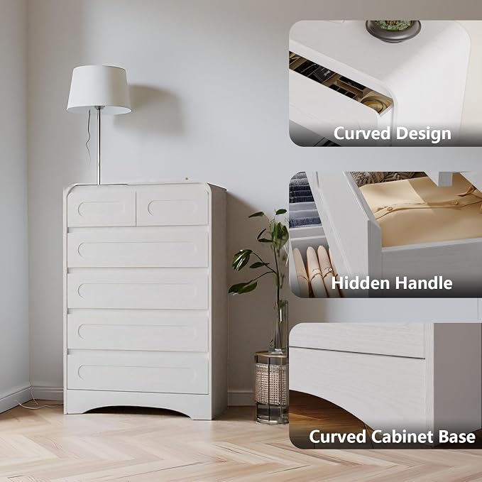 Dresser for Bedroom with 6 Drawers, Wood Closet Clothes Storage Dressers - Image 5