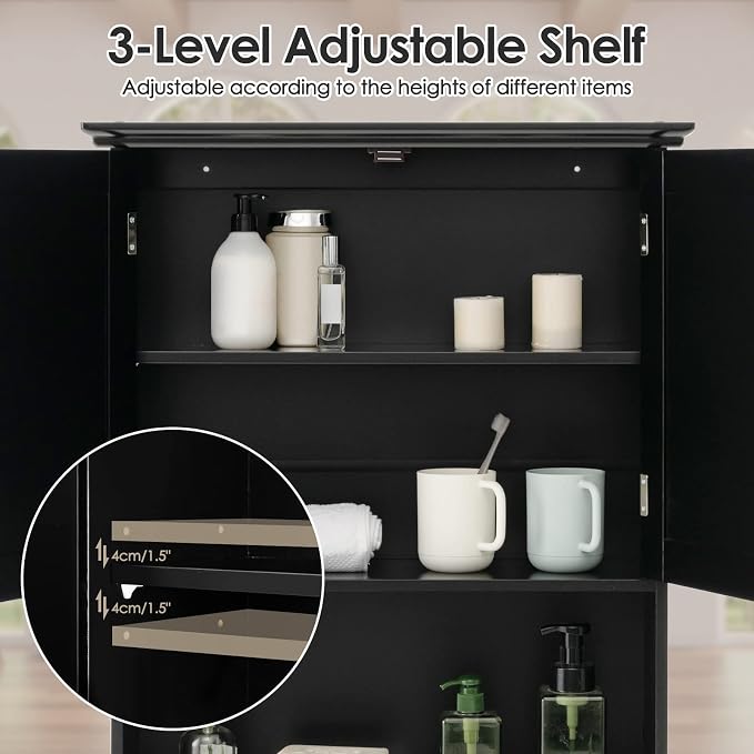 Tangkula Wall Mount Bathroom Cabinet Wooden Medicine Cabinet Storage Organizer - Image 7
