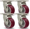 SY America 4" X 2" Casters Wheels, Heavy Duty Casters Set of 4，Polyurethane on by SYAmericaIndustrialCasters