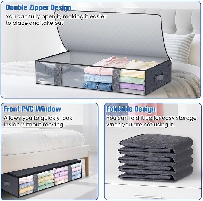 Under Bed Storage Containers, 8 Pack Blanket Storage Bags, Collapsible Storage - Image 4