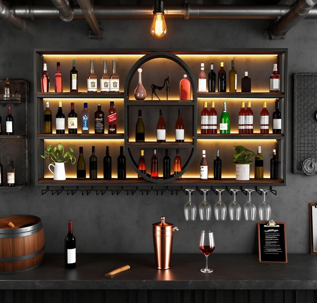 71IN Large Wall Mount Wine Rack, Metal 4 Tier Hanging Bottle Holder