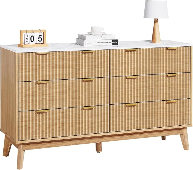 VEVOR Fluted 6 Drawer Dresser, Modern Dresser TV Stand, Wooden Closet Clothes - Image 9