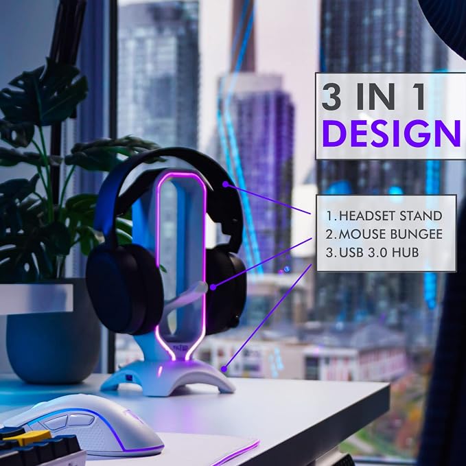 Tilted Nation Gaming Headphone Stand | RGB Headset Stand White | Headset Holder - Image 2