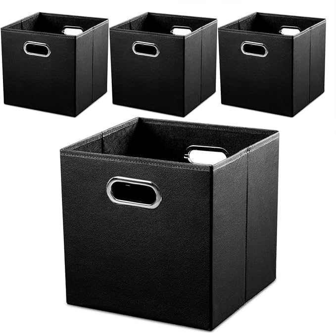 PRANDOM Leather Foldable Cube Storage Bins 13x13 inch Fabric Storage Baskets by Prandom