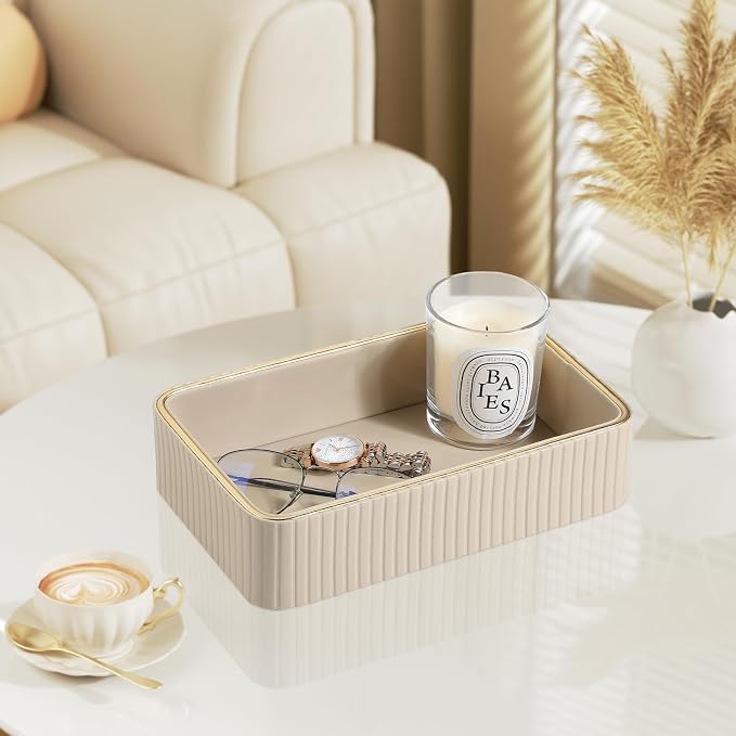 Desk Organizer Tray, PU Leather Valet Tray Nightstand Organizer Cologne Perfume - Image 7