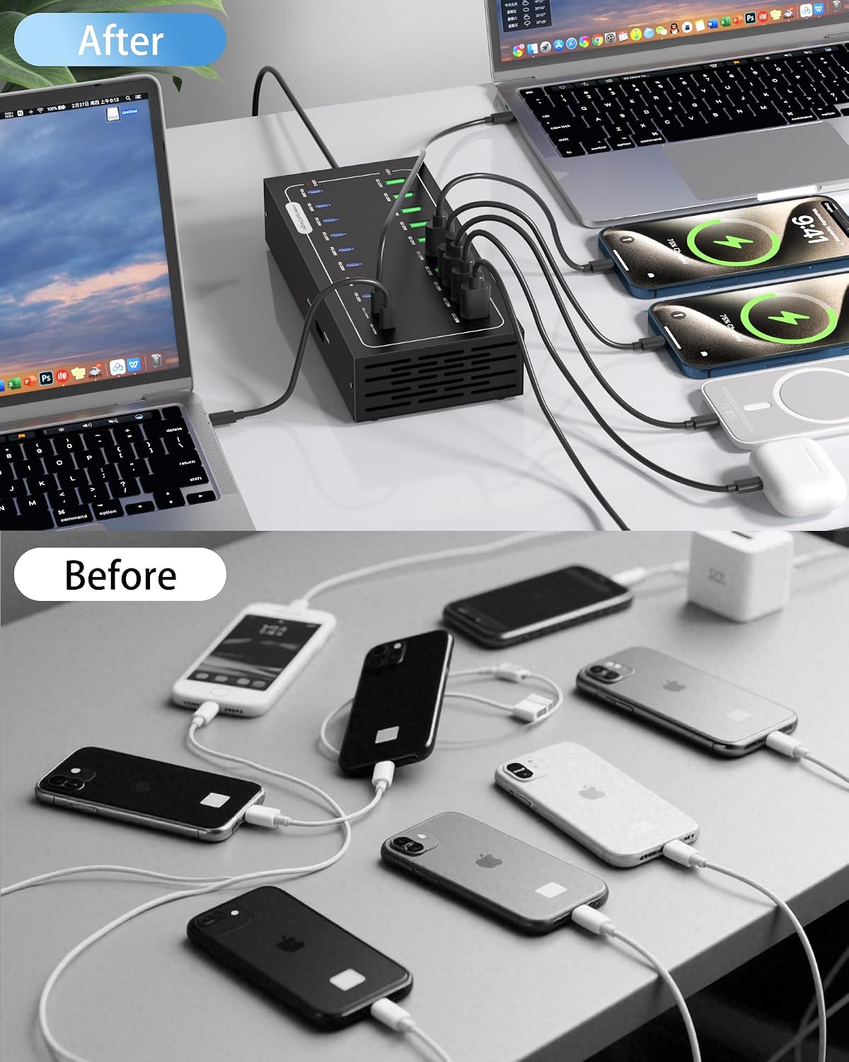 20 Port 770W USB Charging Station, Dual PD-140W USB C Charger Block