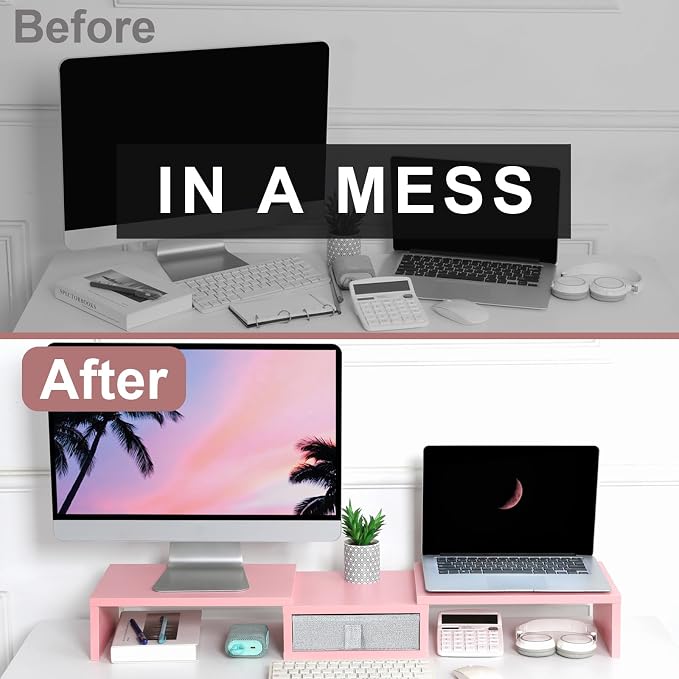 TEAMIX Pink Dual Monitor Stand Riser - Image 7