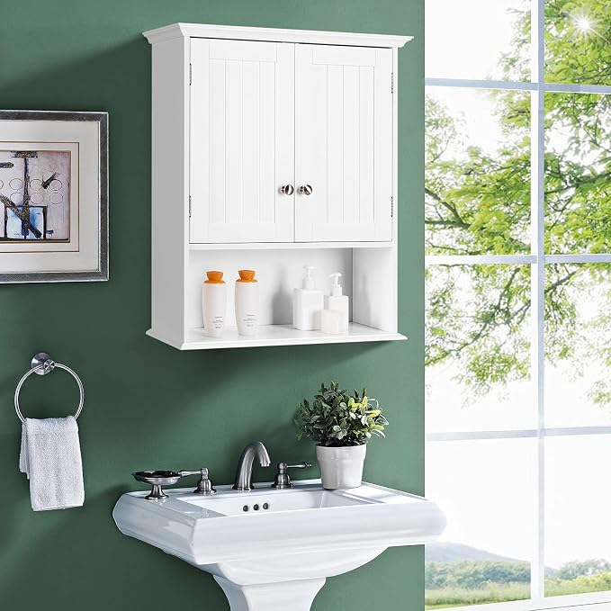 Tangkula Bathroom Wall Cabinet, Wooden Hanging Storage - Image 2