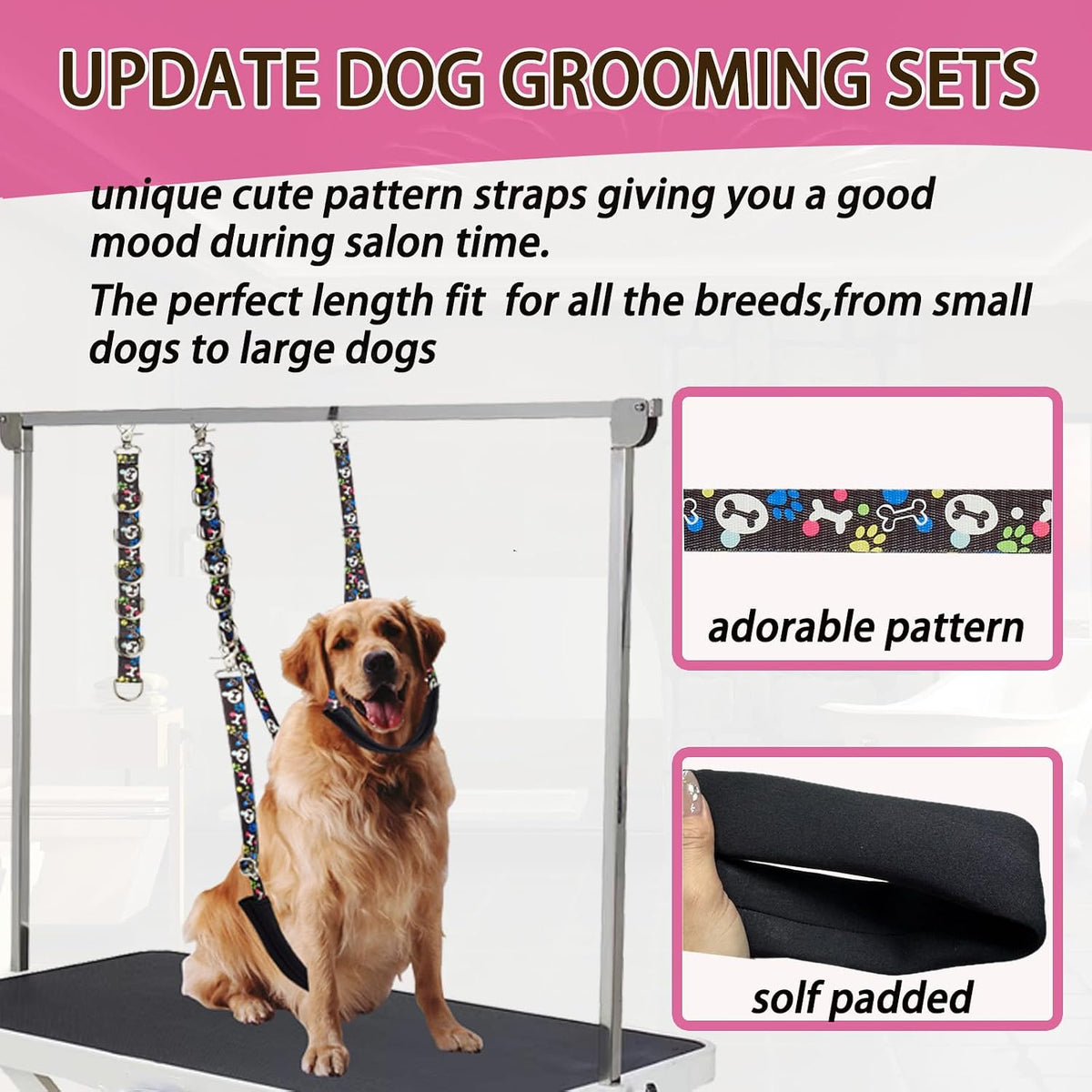 Dog Grooming Belly Straps – Adjustable Grooming Loops with Cute Paw &
