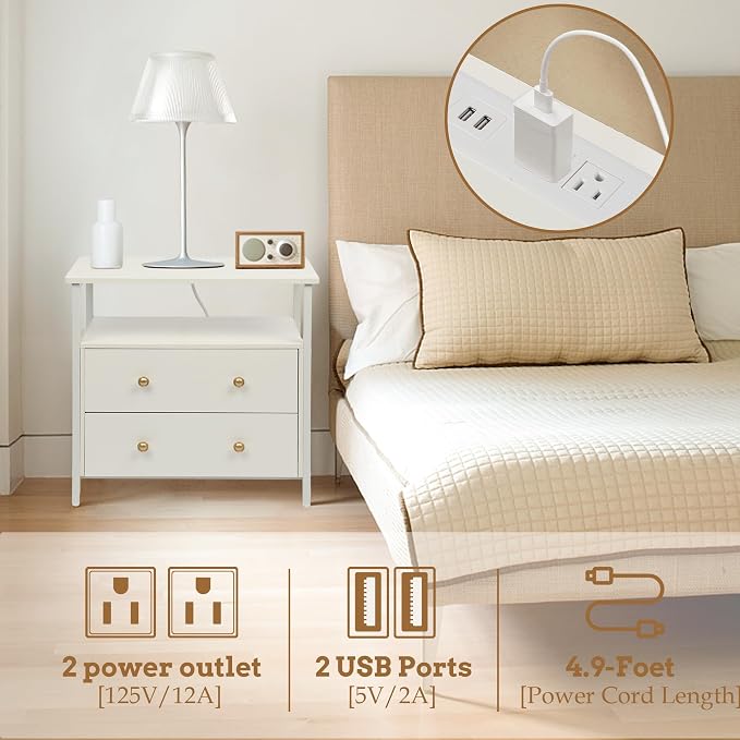 27 inch Wide Night Stand with Charging Station, Bedside Table with Open Shelf - Image 5