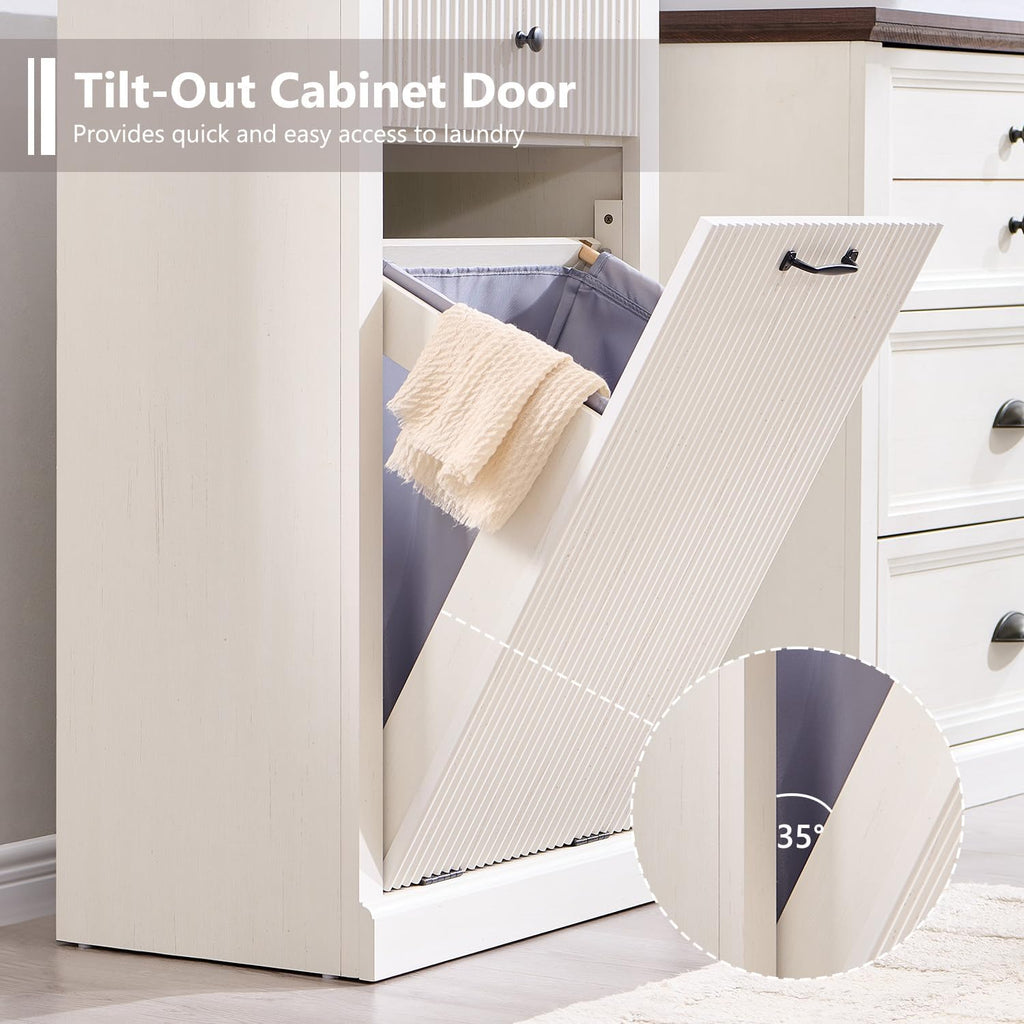 IFBUY Tilt Out Laundry Hamper Cabinet, Modern Trash Can Cabinet, White
