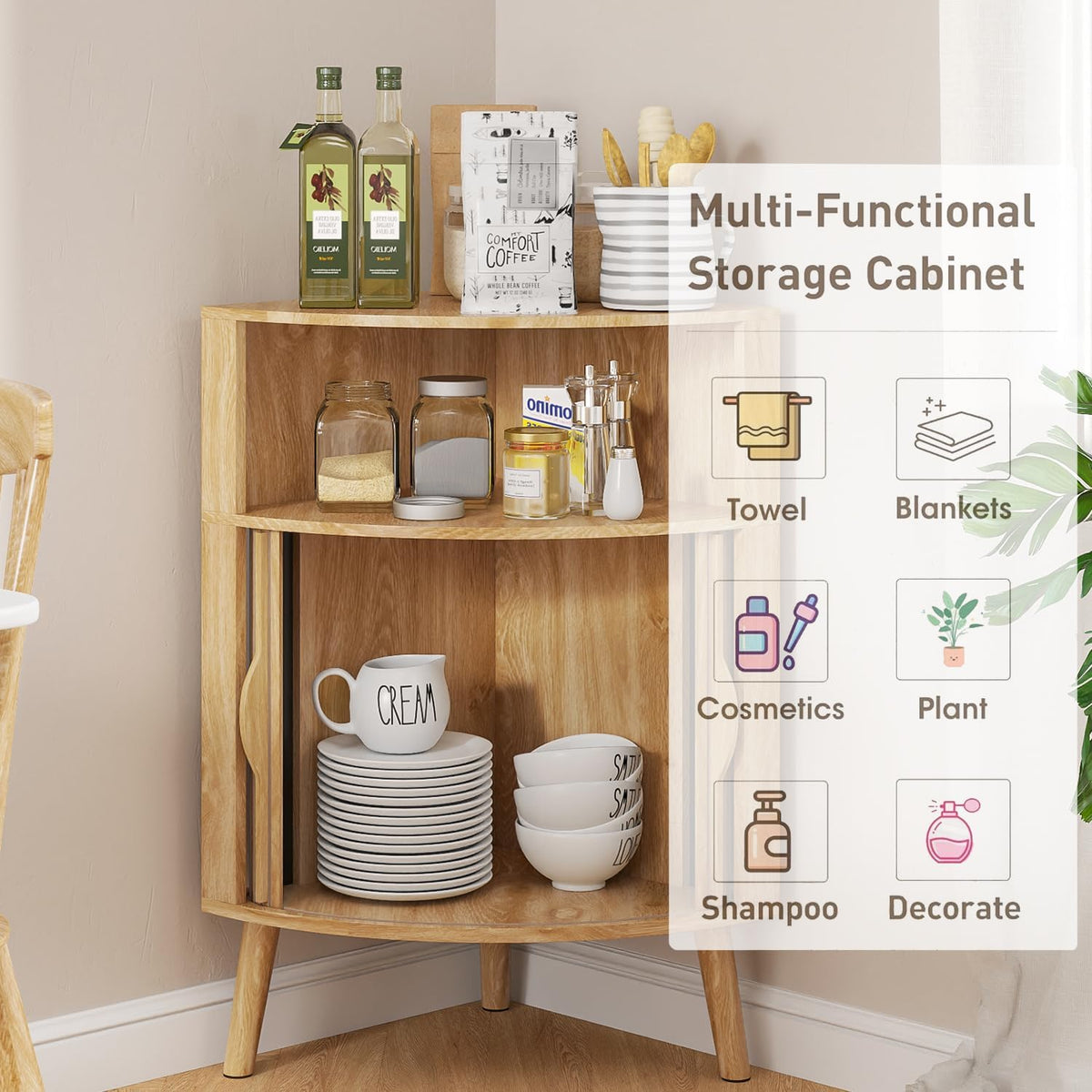 31.5" Small Bathroom Corner Storage Cabinet, Oak