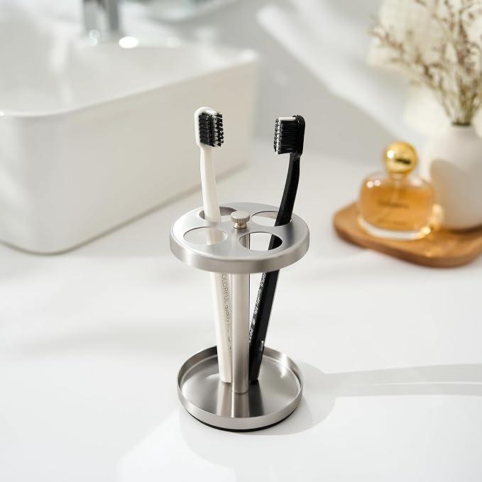 Brushed 18/8 Stainless-Steel Toothbrush Holder Stand: Rustproof Bathroom - Image 2