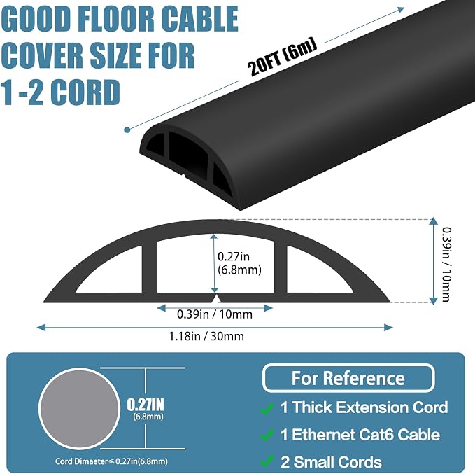 Floor Cord Covers for Wires 20FT Cable Hider Wire Coverr Self Adhesive Cord - Image 2