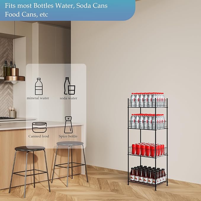 ETELI Water Bottle Organizer 4 Tier FreeStanding Water Bottle Holder Storage - Image 4