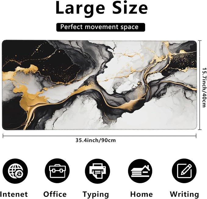Gaming Mouse Mat Luxury Gold Abstract Fluid Art Large Mouse Pad Extended Mouse - Image 3