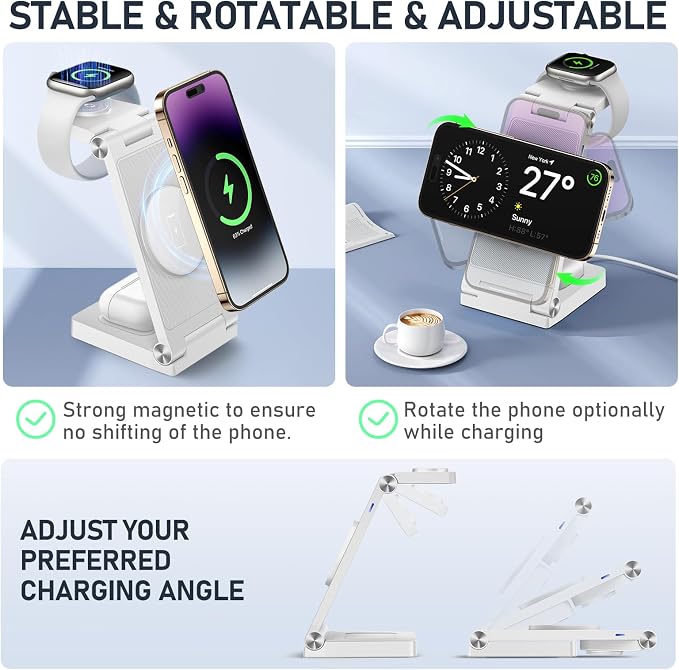 Magnetic Wireless Charger Stand, 3 in 1 Foldable Wireless Charging Station - Image 4
