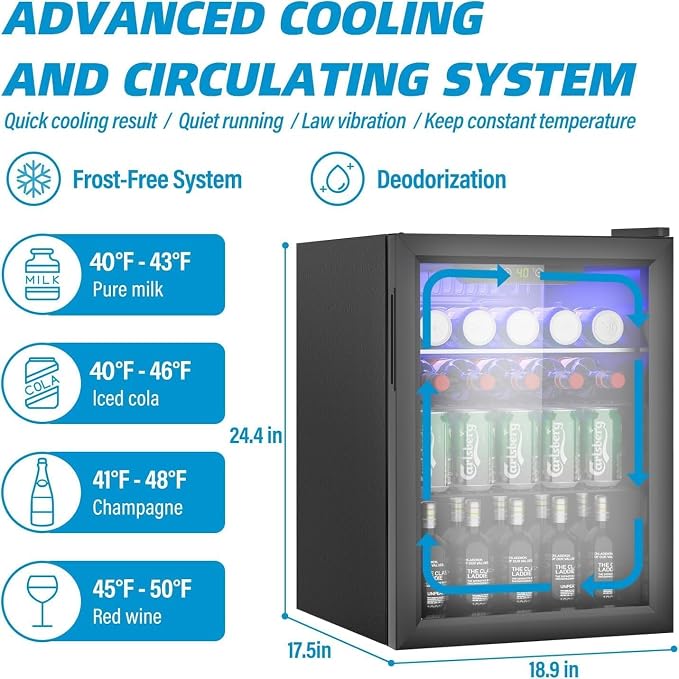 Compact Beverage Refrigerator, 95 Can/2.6 Cubic Feet Fridge - Image 2