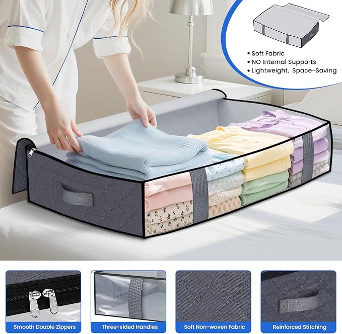 Under Bed Storage Containers, 2 Pack Blanket Storage Bags, Collapsible Storage - Image 3