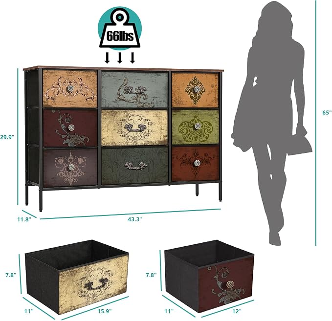 Dresser for Bedroom with 9 Deep Fabric Drawers, Wide TV Stand Storage Cabinet - Image 3