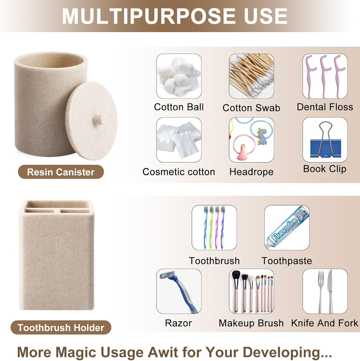 Resin Beige Bathroom Set, 6 Pcs Bath Decor and Accessories Sets
