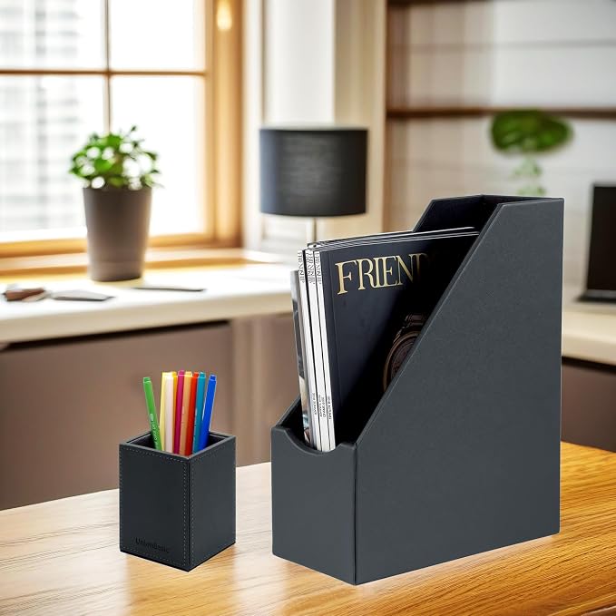 UnionBasic Magazine File Holder, Leatherette Desktop Document Organizer - Image 3