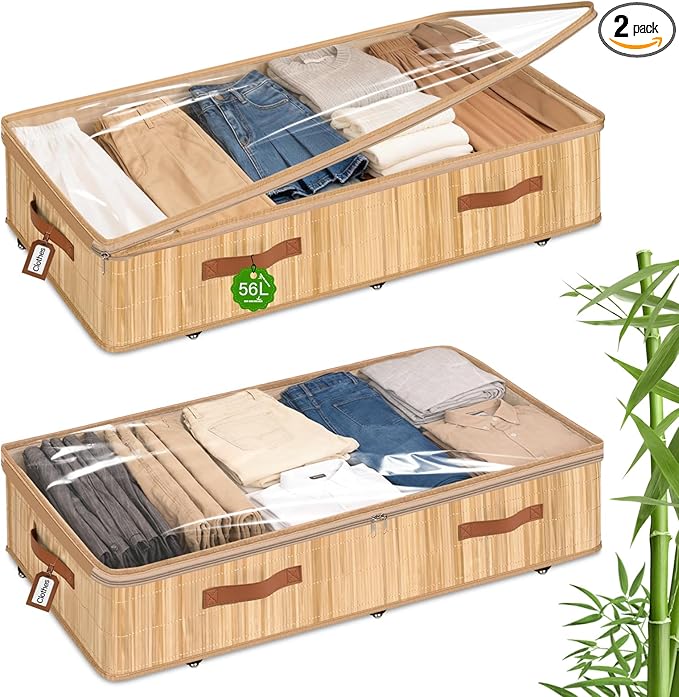 Livole 2 Pack Bamboo Under Bed Storage by Livole