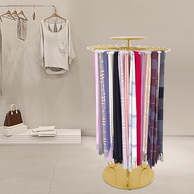 52.8in-Gold Retail Display Tie Scarf Rack, Belt Hanger Tie Rack, 360° Rotation - Image 5