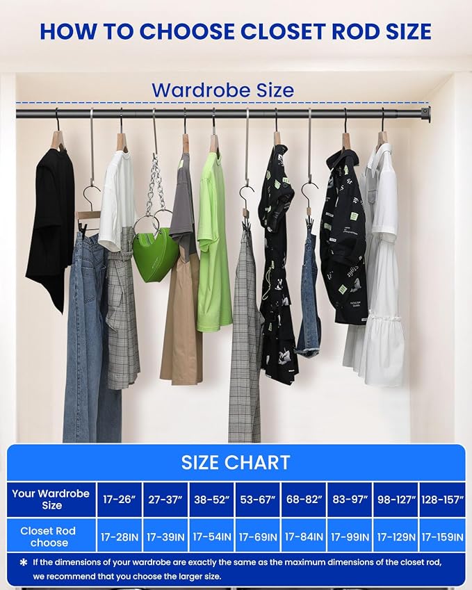 Closet Rods for Hanging Clothes, 17 to 54 Inches Stepless Adjustable Metal - Image 9
