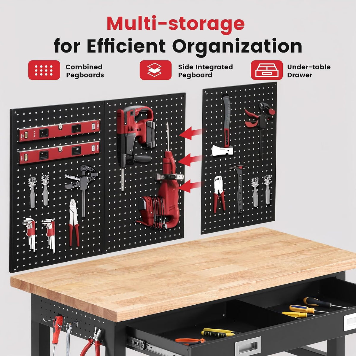 48" Adjustable Height Workbench with Drawers, Rubberwood Top