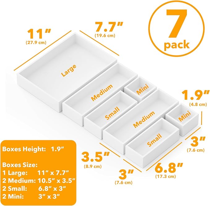 SpaceAid 7-Piece Bamboo Drawer Organizer Storage Boxes Set, Wood Tray Junk - Image 3