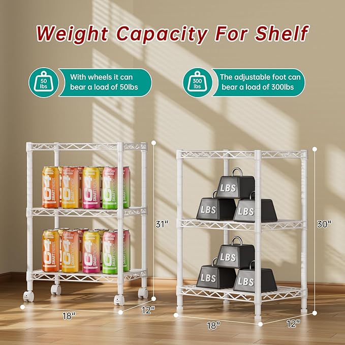 3 Tier Adjustable Storage Shelves Heavy Duty Metal Utility Shelf Wire Shelving - Image 3