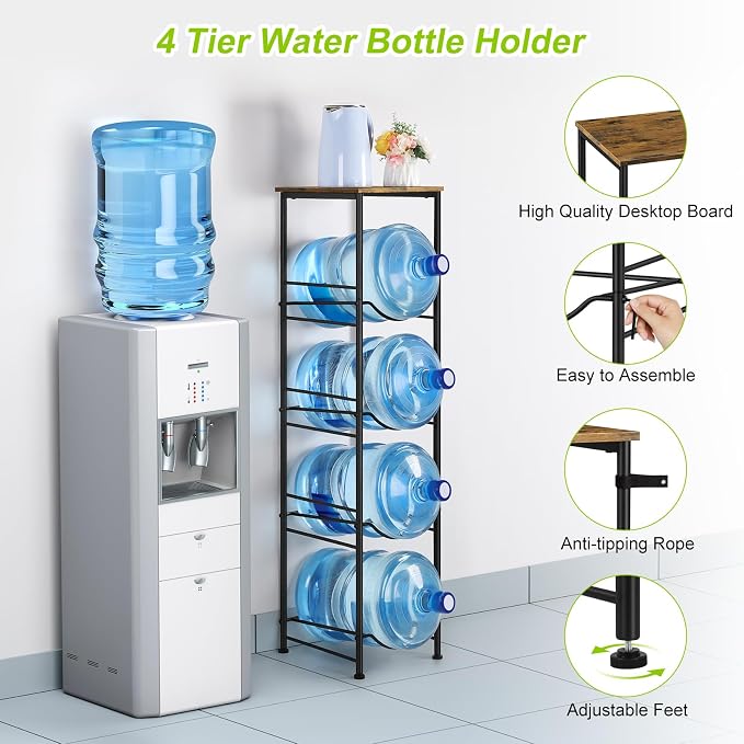 ETELI 5 Gallon Water Bottle Holder Organizer 4 Tier Water Cooler Jug Rack - Image 3
