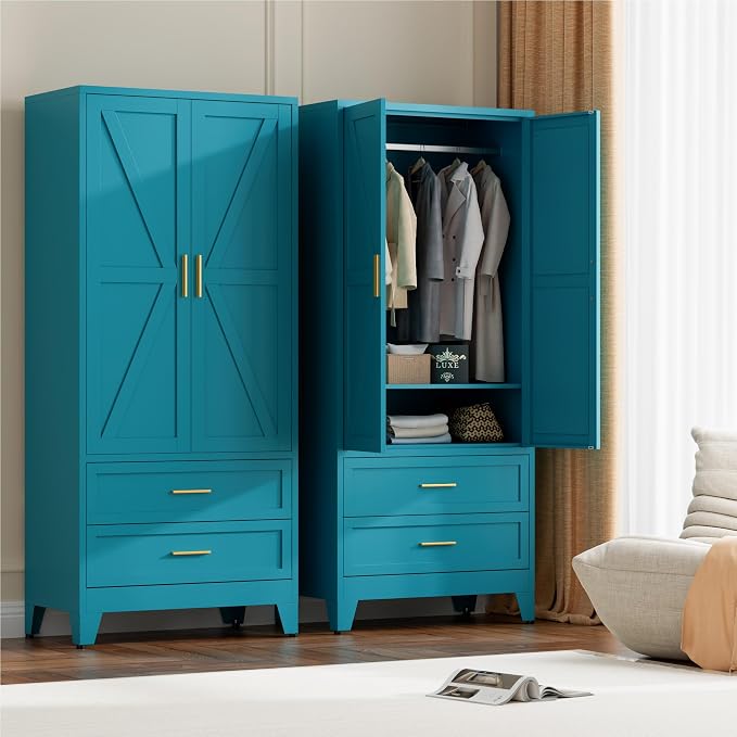 71" Tall Metal Wardrobe Cabinet - Image 6