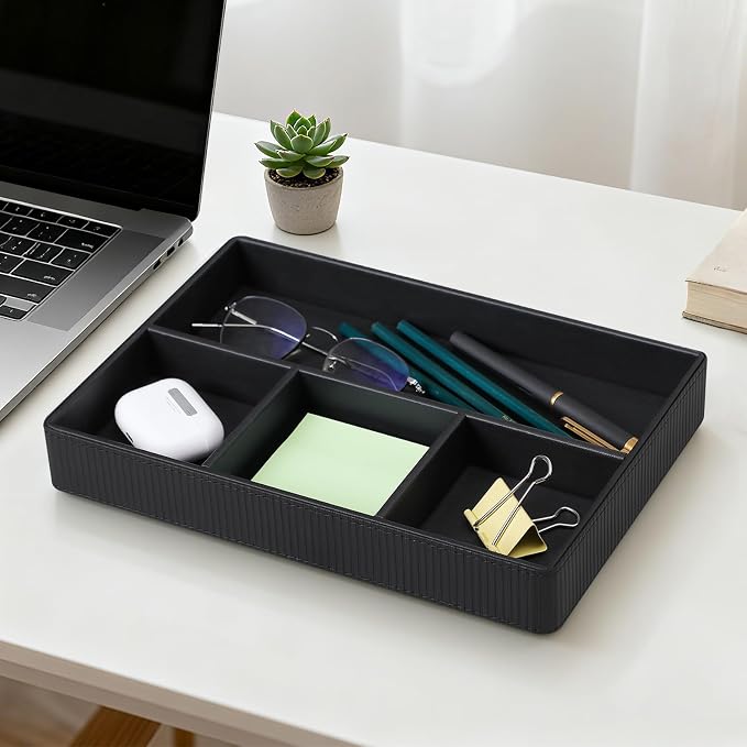 PU Leather Valet Tray, Decorative Trinket Vanity Desk Drawer Organizer Tray - Image 7