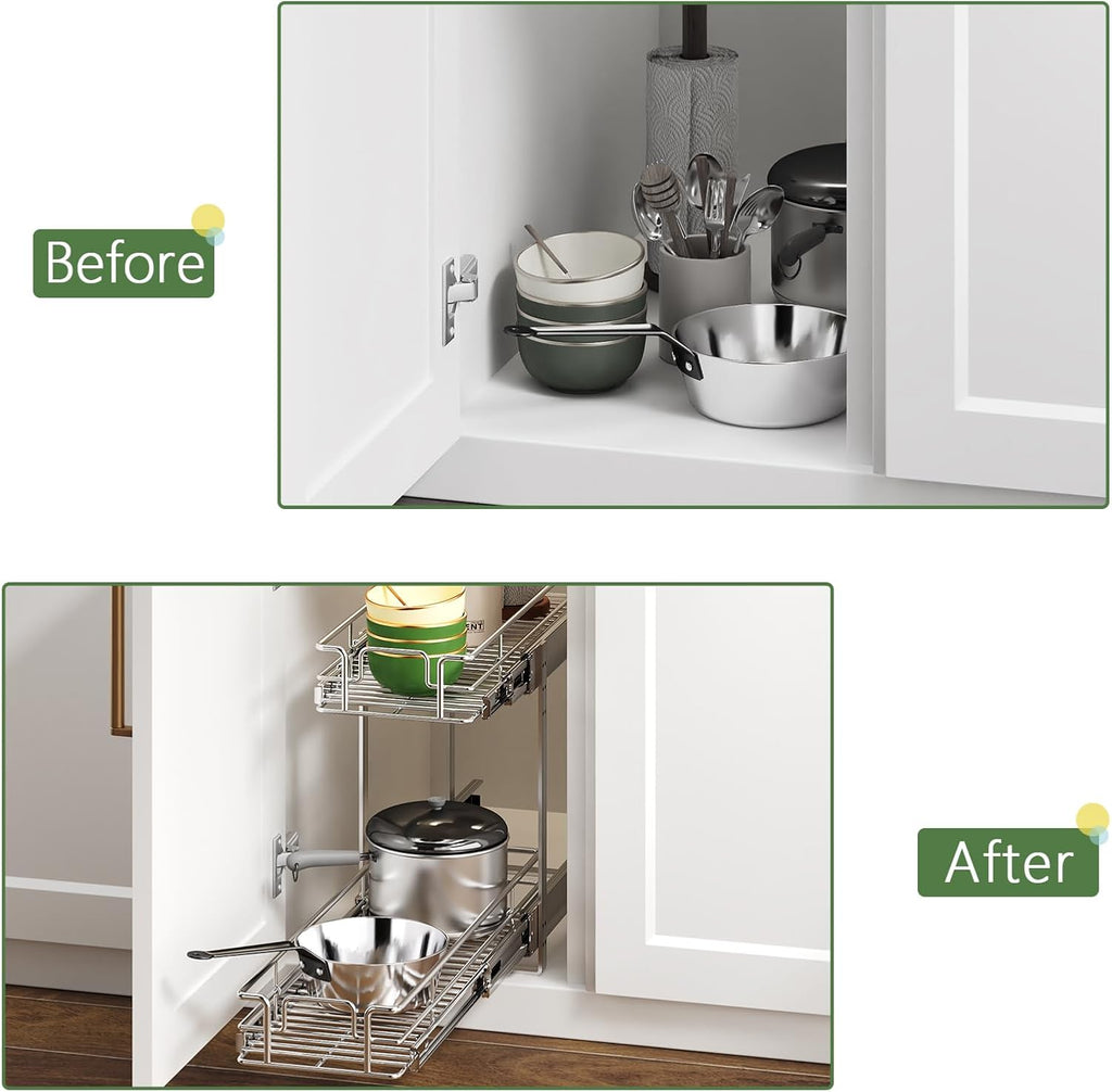 2 Tier Individual Pull Out Cabinet Organizer 71⁄2" W x 211⁄2" D, Heavy