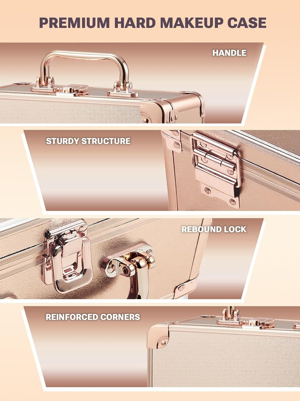 Makeup Box with Detachable Magnetic LED Mirror, Travel Train Case