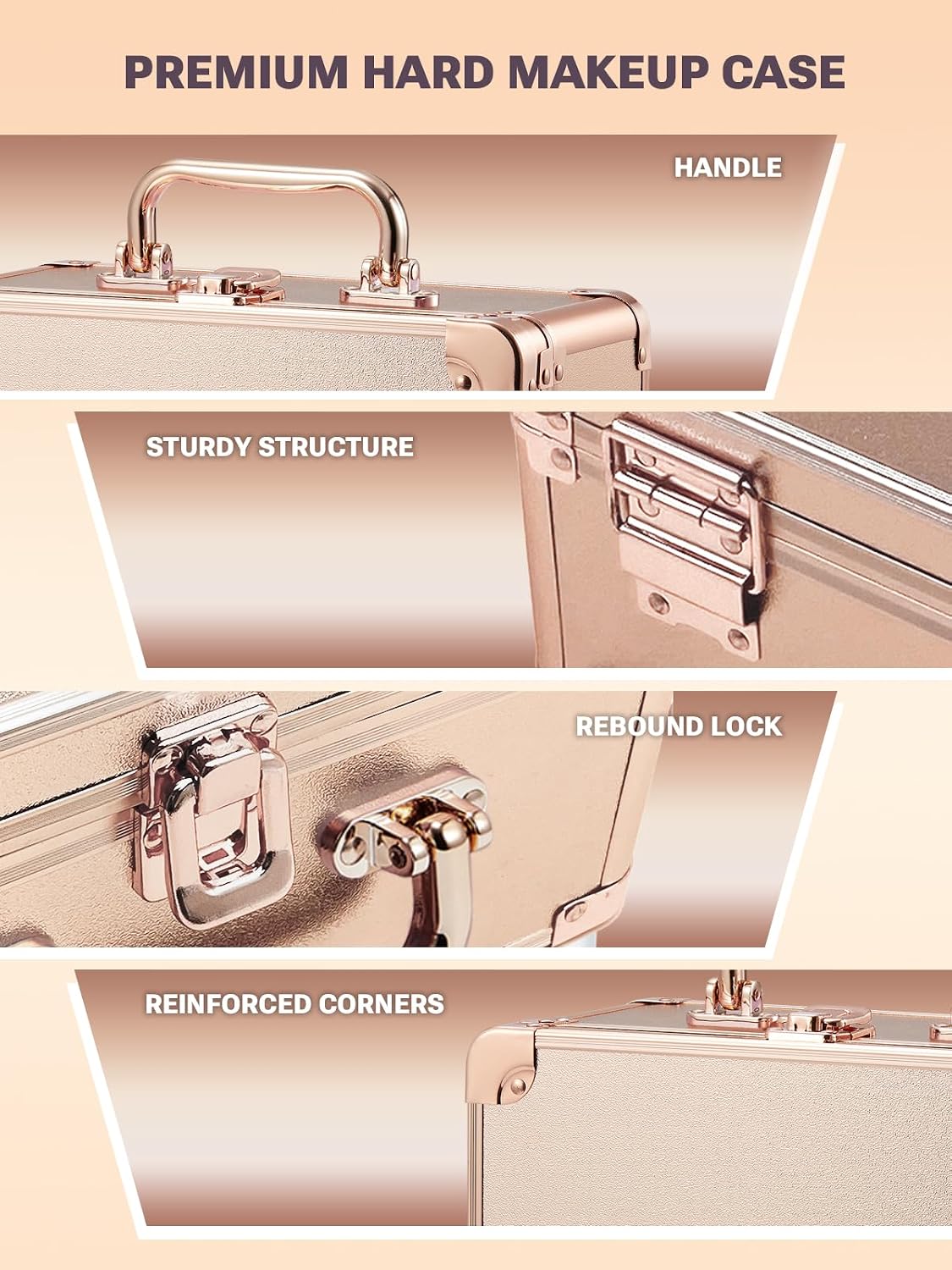 Makeup Box with Detachable Magnetic LED Mirror, Travel Train Case