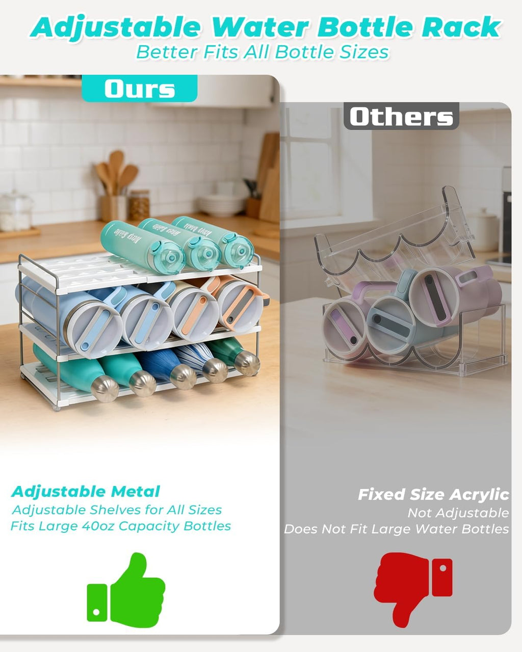 Cirhy 3-Tier Expandable Water Bottle Organizer Holder for 12-40oz