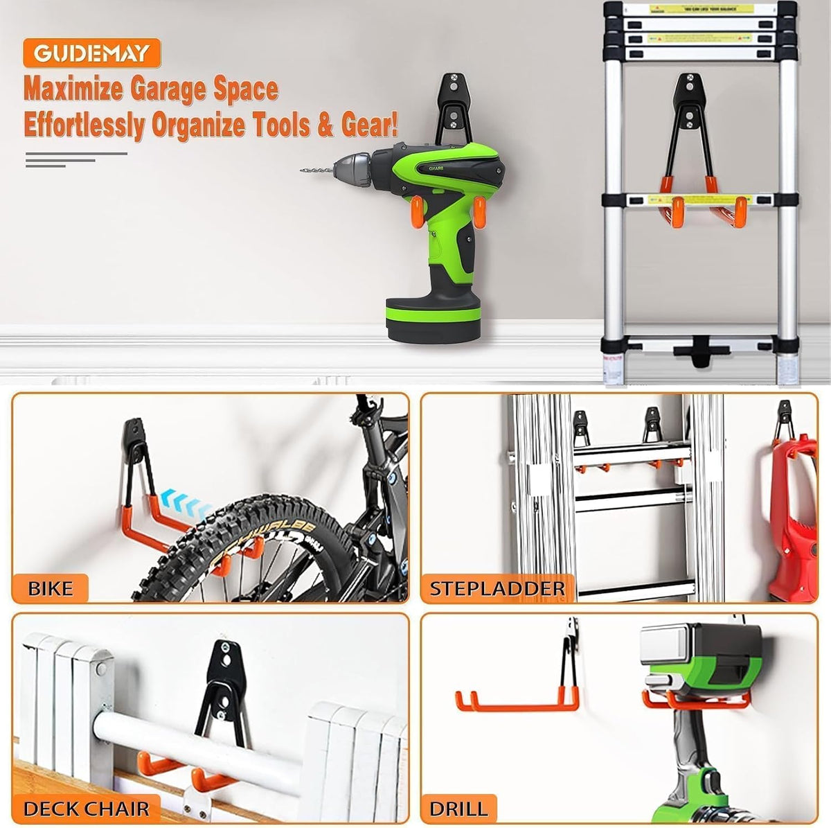 Steel Garage Storage Hooks - 32 Pack Anti-Slip Coating, Heavy Duty