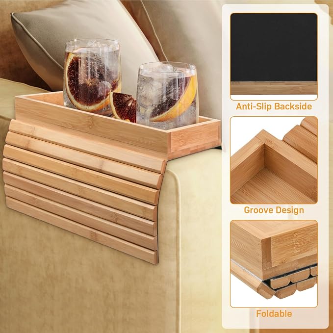 Couch Armrest Table, Bamboo Couch Cup Holder, Couch Cup Holder Tray, Sofa Arm - Image 2